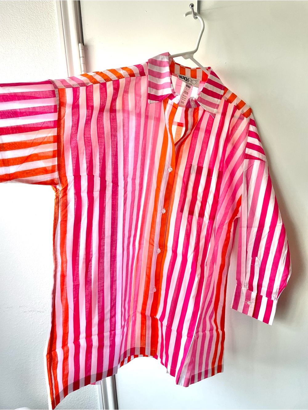Beach Riot Pink & Orange Vertical Stripe Button-Down Shirt - Picture 7 of 9
